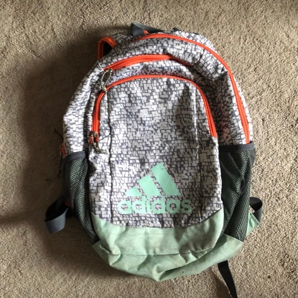 Adidas Backpack Grey Orange Mint Green Geometric Grid School Sports Bag